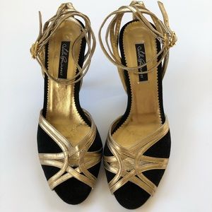 Lulu Guiness vintage inspire heels black gold 7